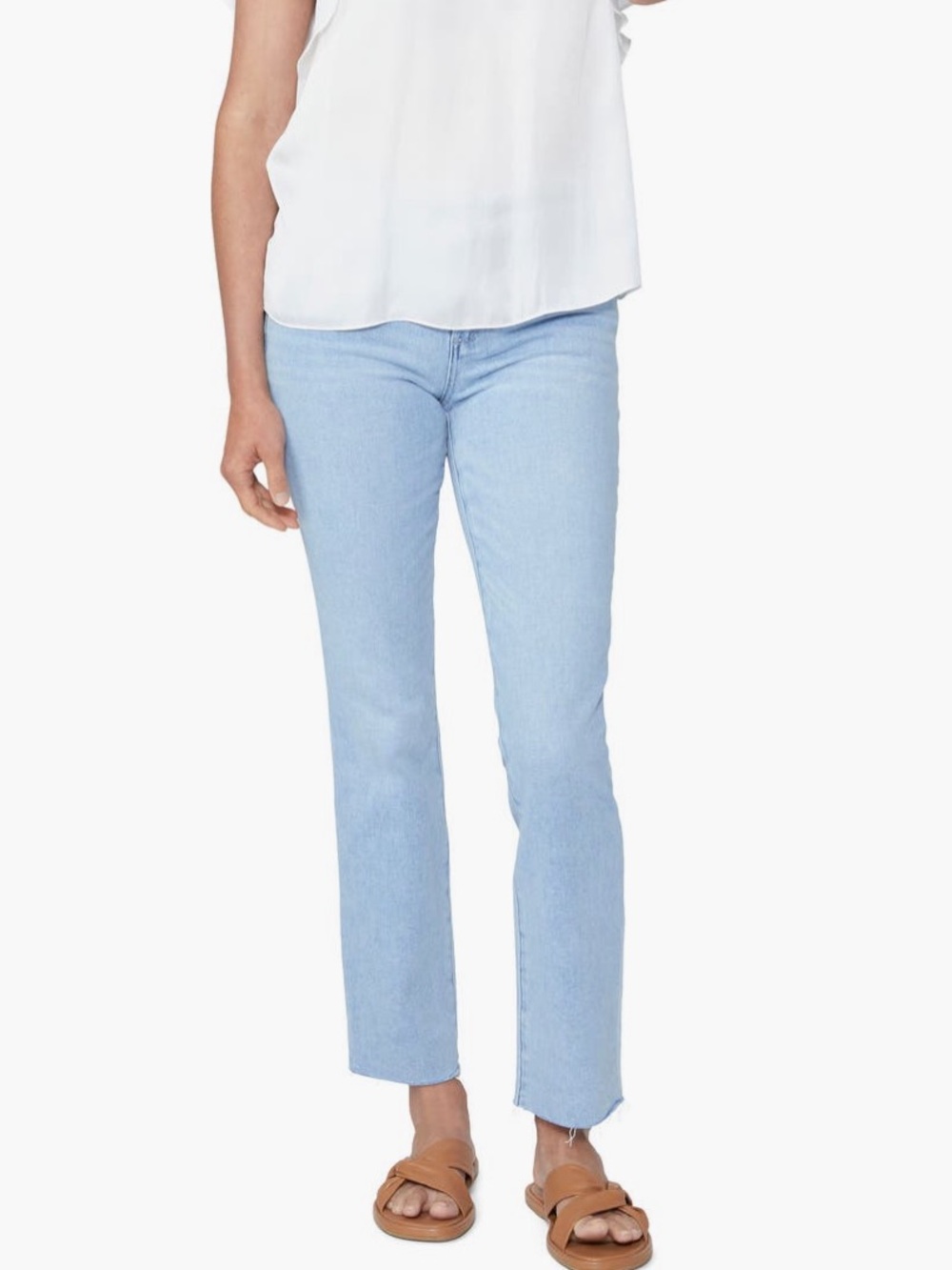 PAIGE Amber Raw Hem Ankle Straight Jeans - Light Blue - Picture 2 of 7
